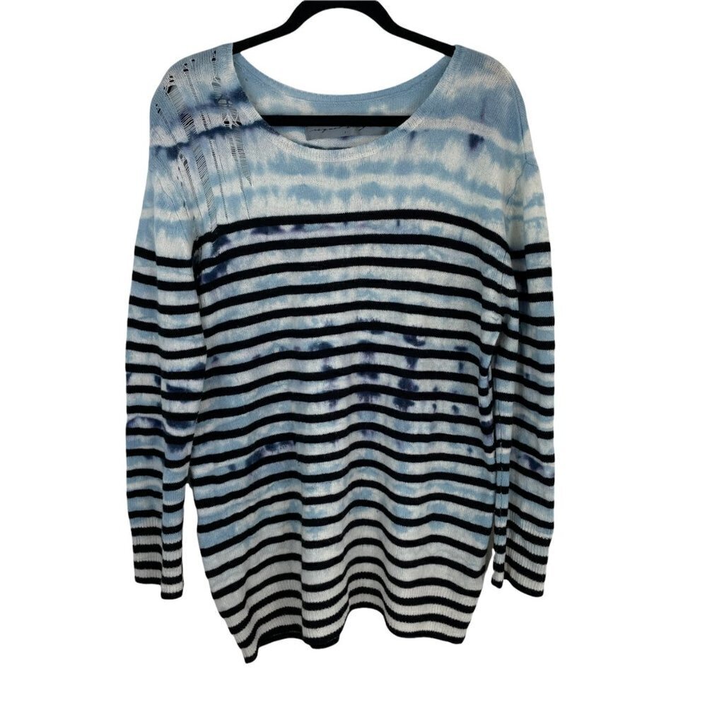 Raquel Allegra Merino Wool Cashmere Distressed Striped Sweater Tie Dye Size 2